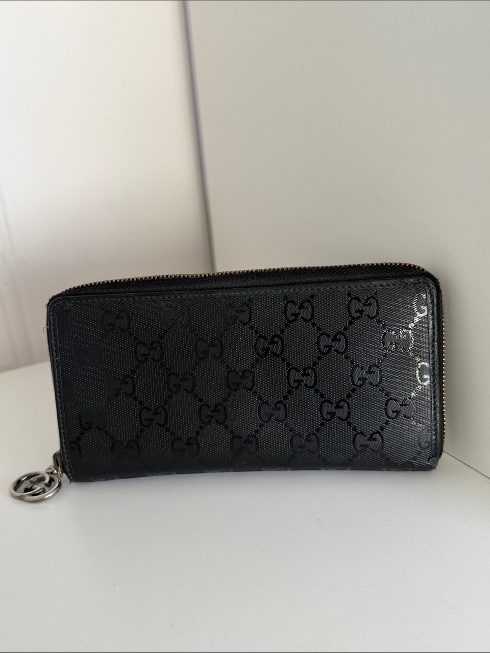 Gucci Guccissima Black Zip Around Wallet